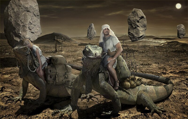 Desert travelers on giant lizards