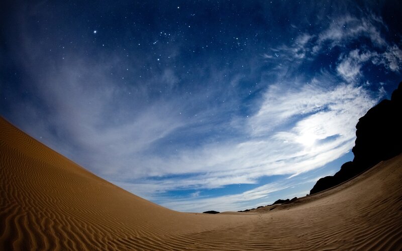 Desert under starry sky