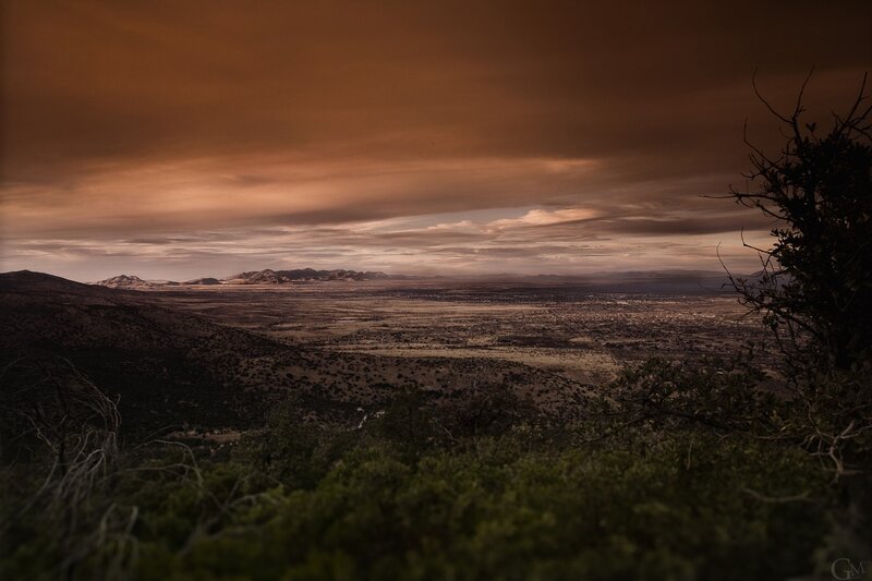 Desert valley at sunset