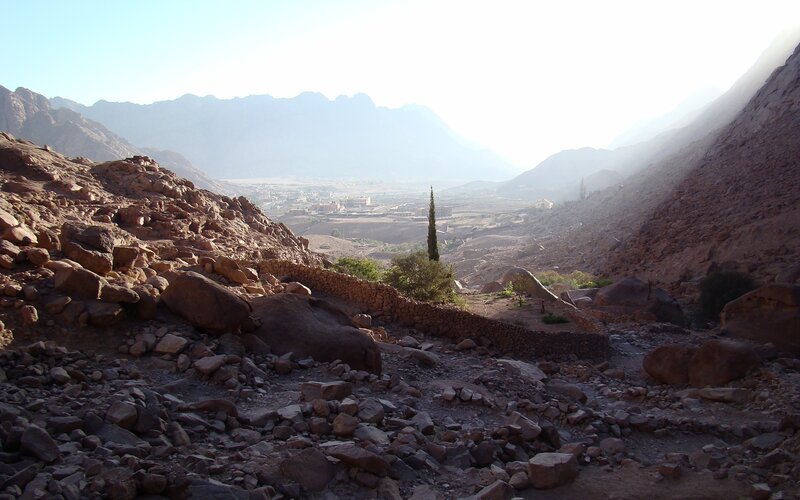 Desert valley with mountains