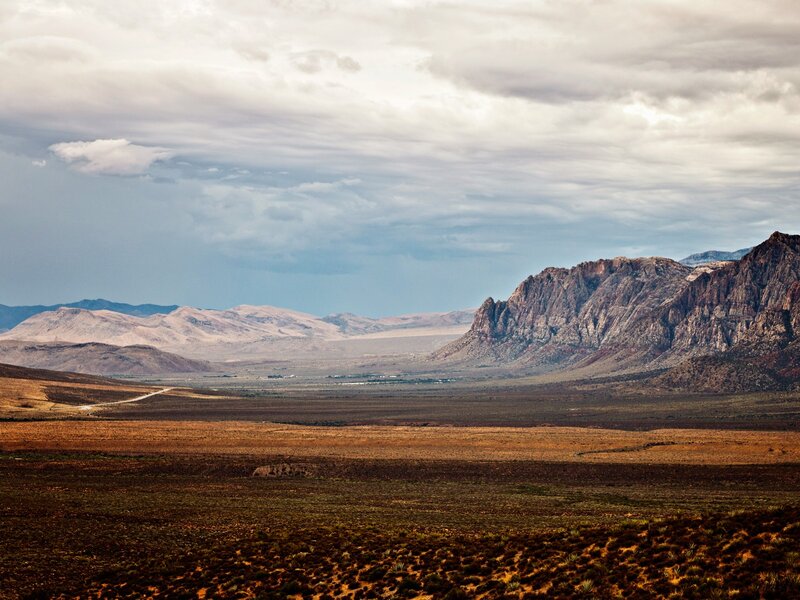 Desert Valley with Mountains — Brown, Dramatic, Afternoon, Photograph, Sky