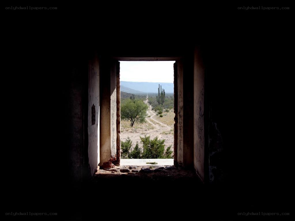 Desert view from an old window