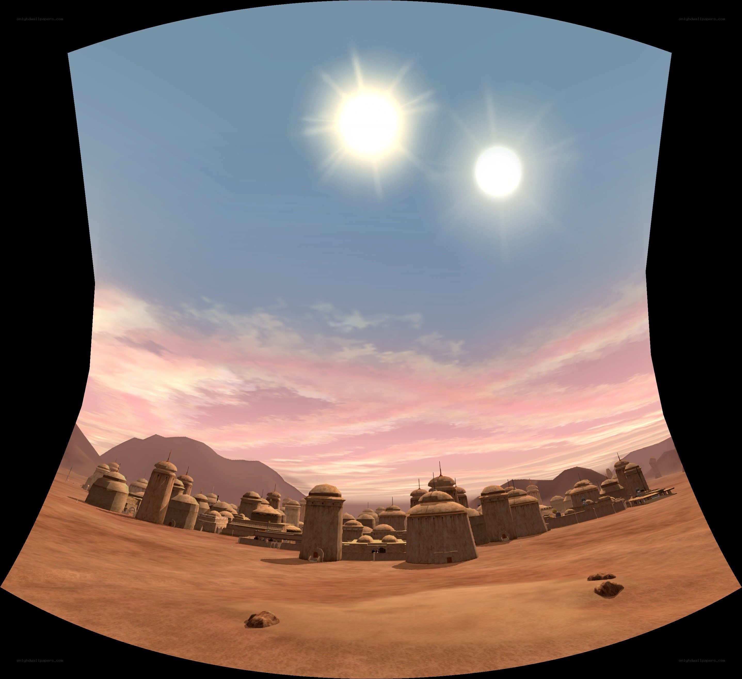 Desert village under twin suns