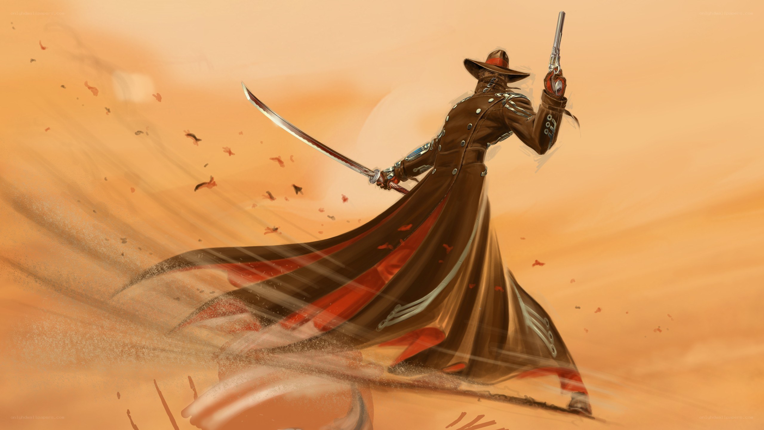 Desert warrior with sword and gun