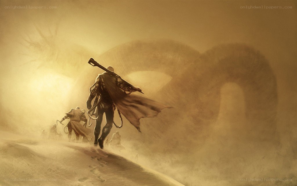 Desert warriors facing a giant serpent