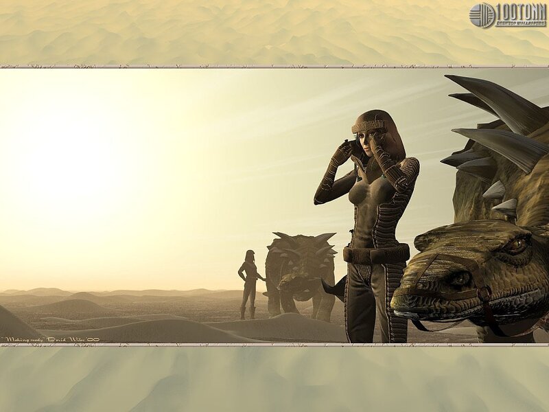 Desert warriors with dinosaurs