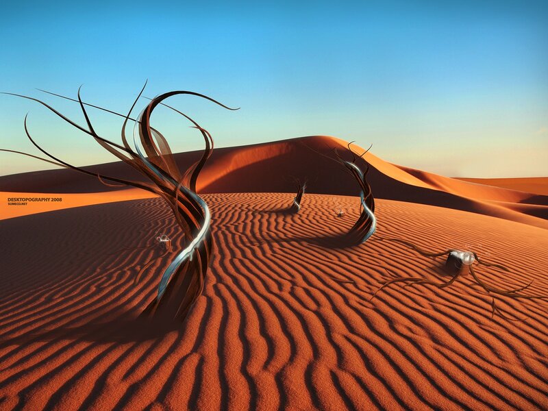 Desert with abstract sculptures