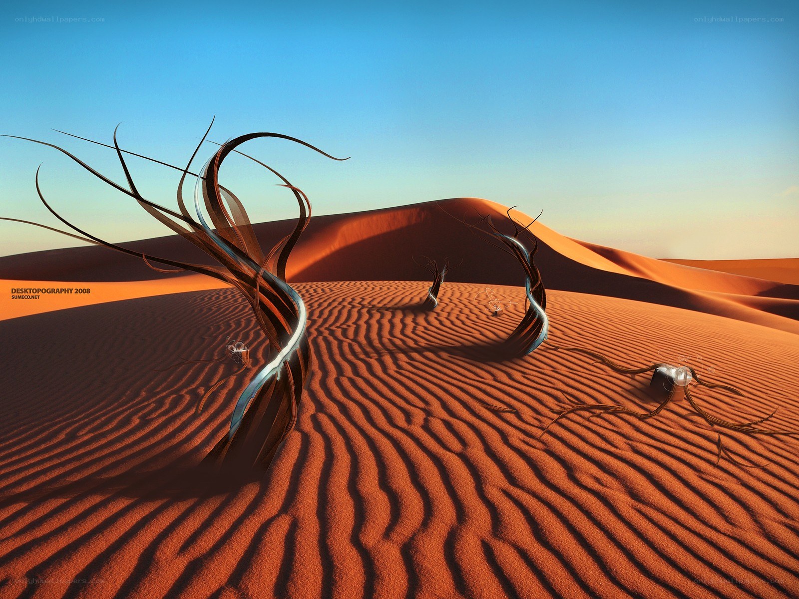 Desert with abstract sculptures