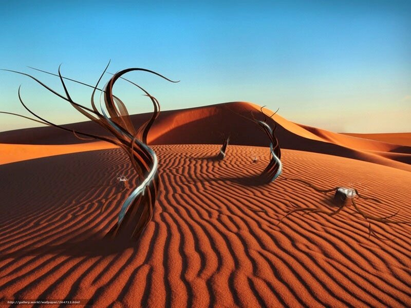 Desert with abstract sculptures