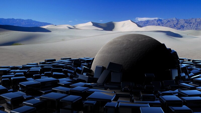 Desert with black cubes and sphere