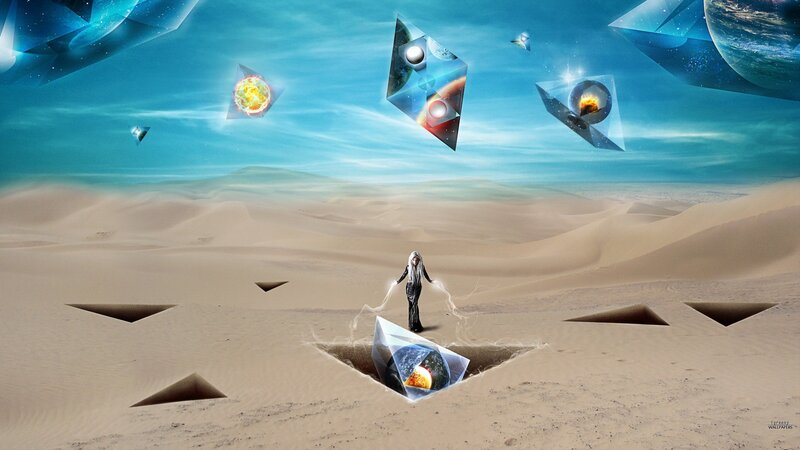 Desert with floating crystals