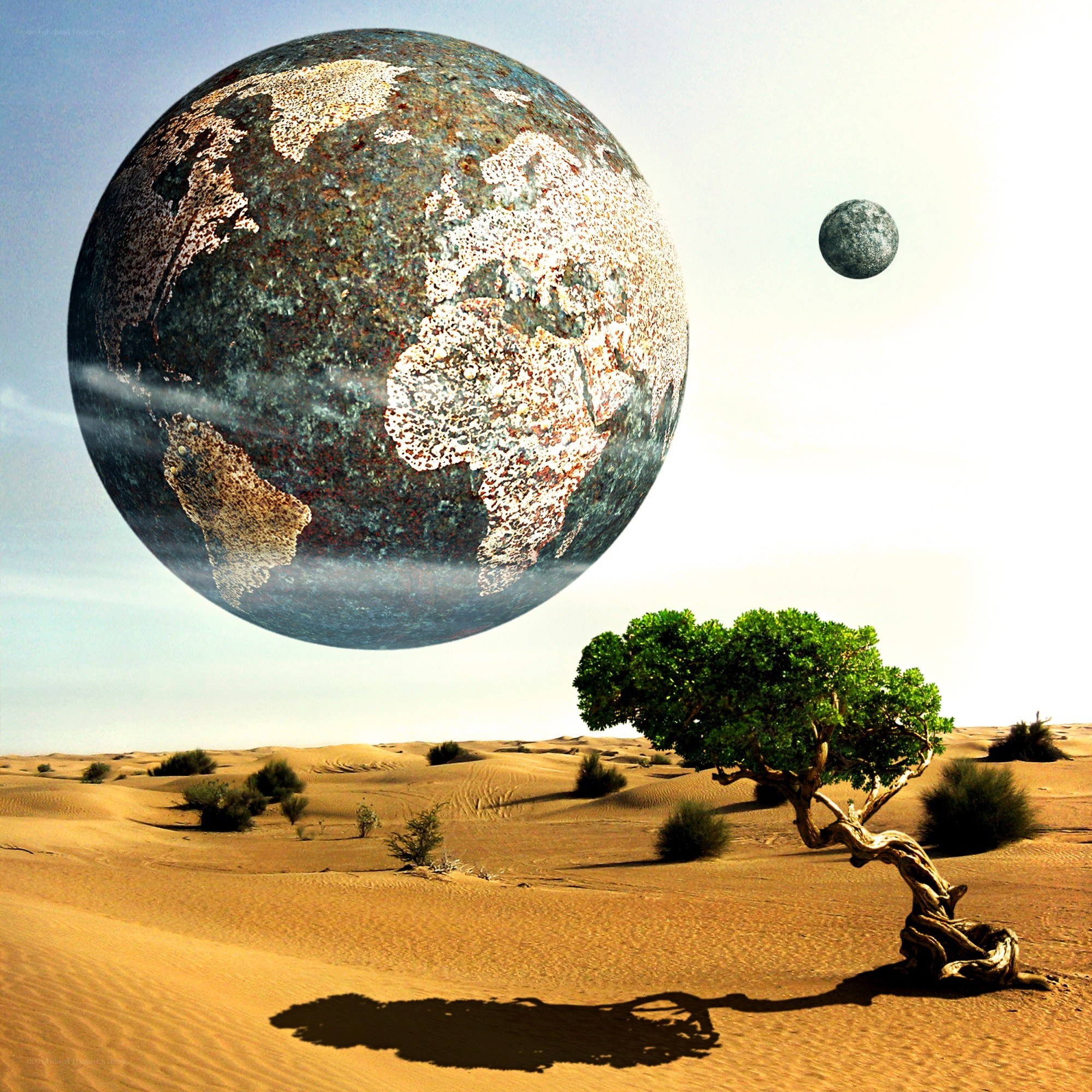 Desert with giant Earth