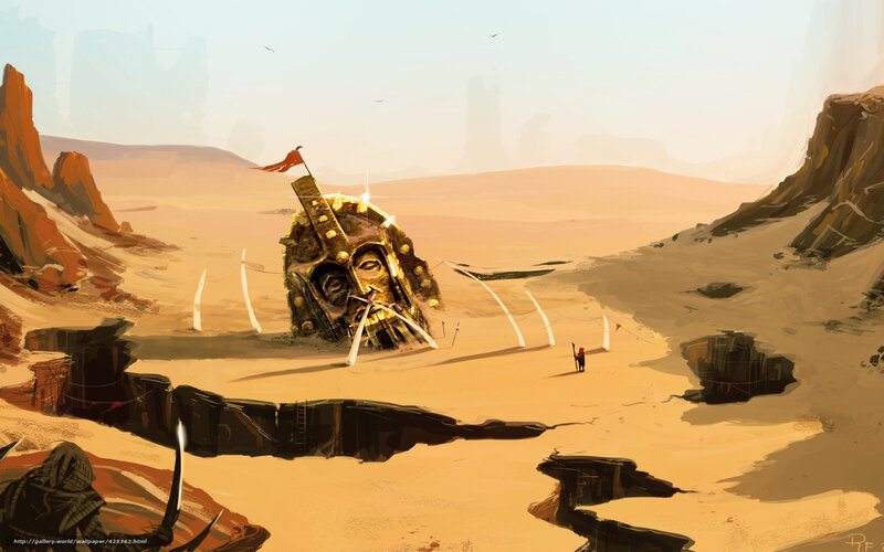 Desert with giant head statue