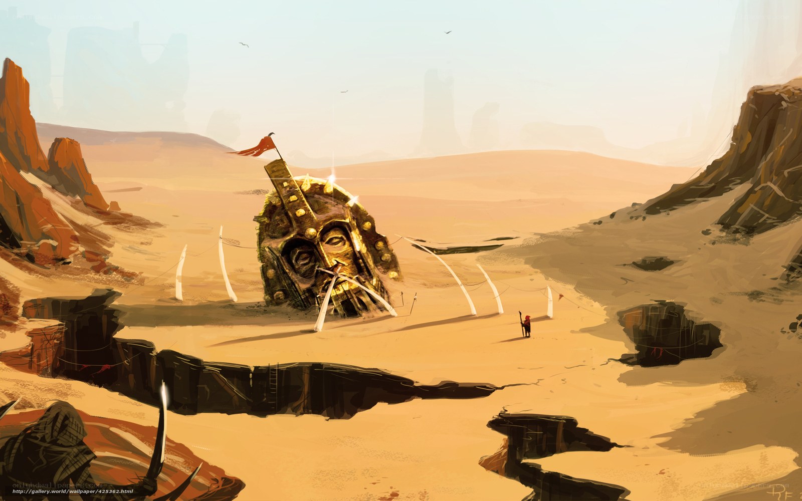 Desert with giant head statue