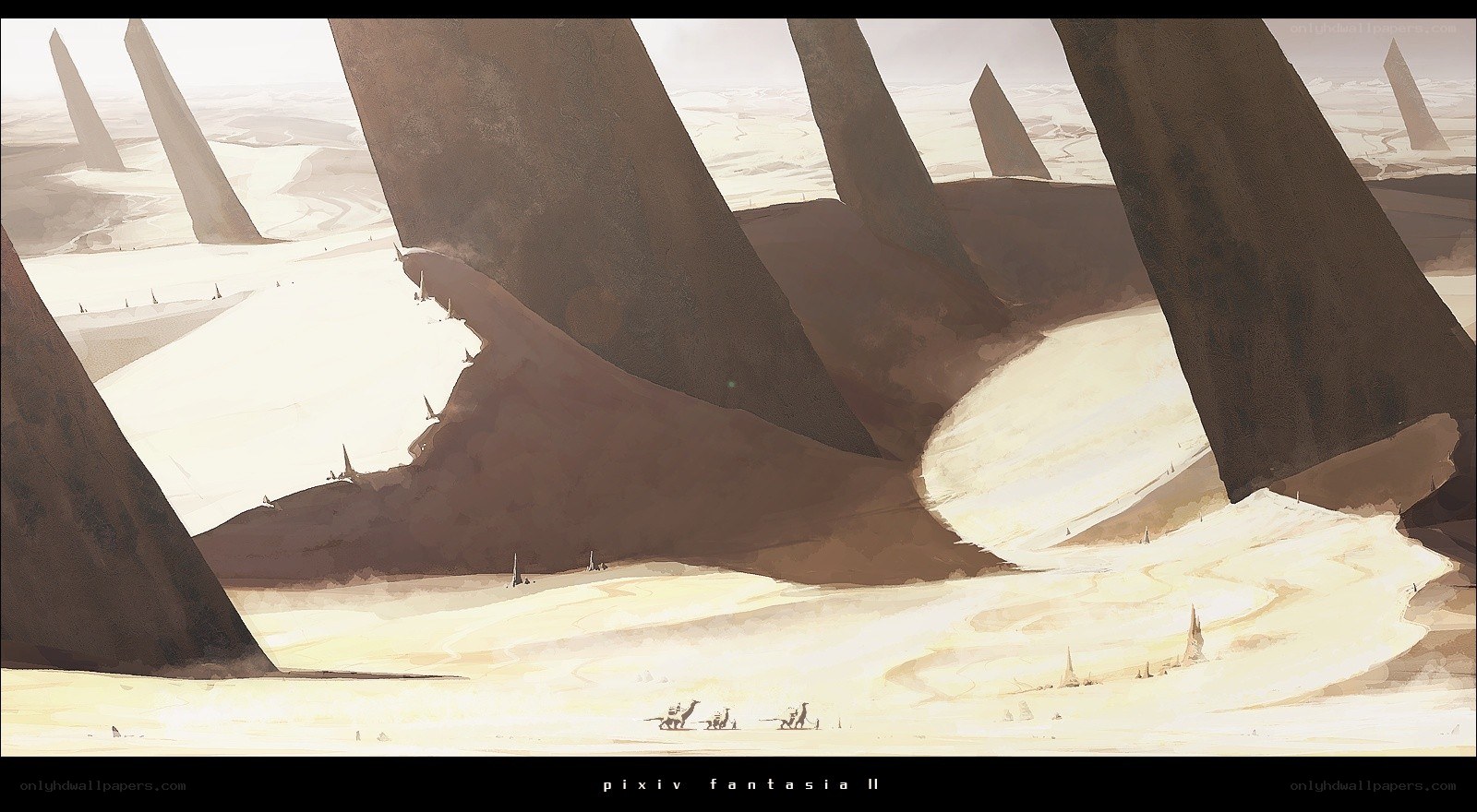 Desert with giant pillars