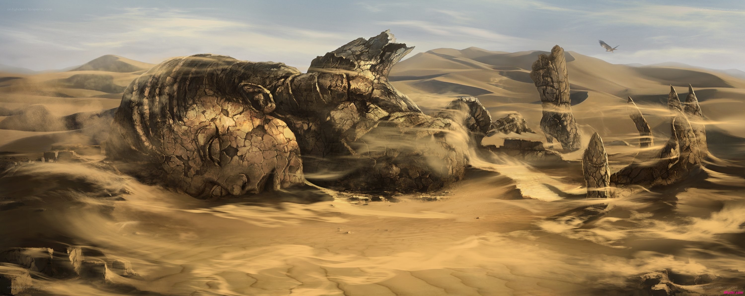 Desert with giant stone figure