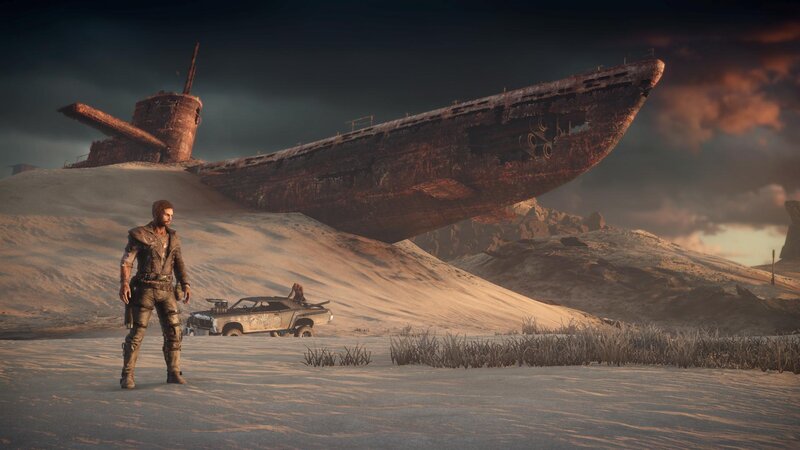 Desert with sunken submarine