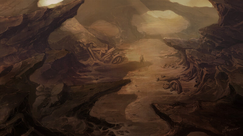 Deserted cave with wreckage