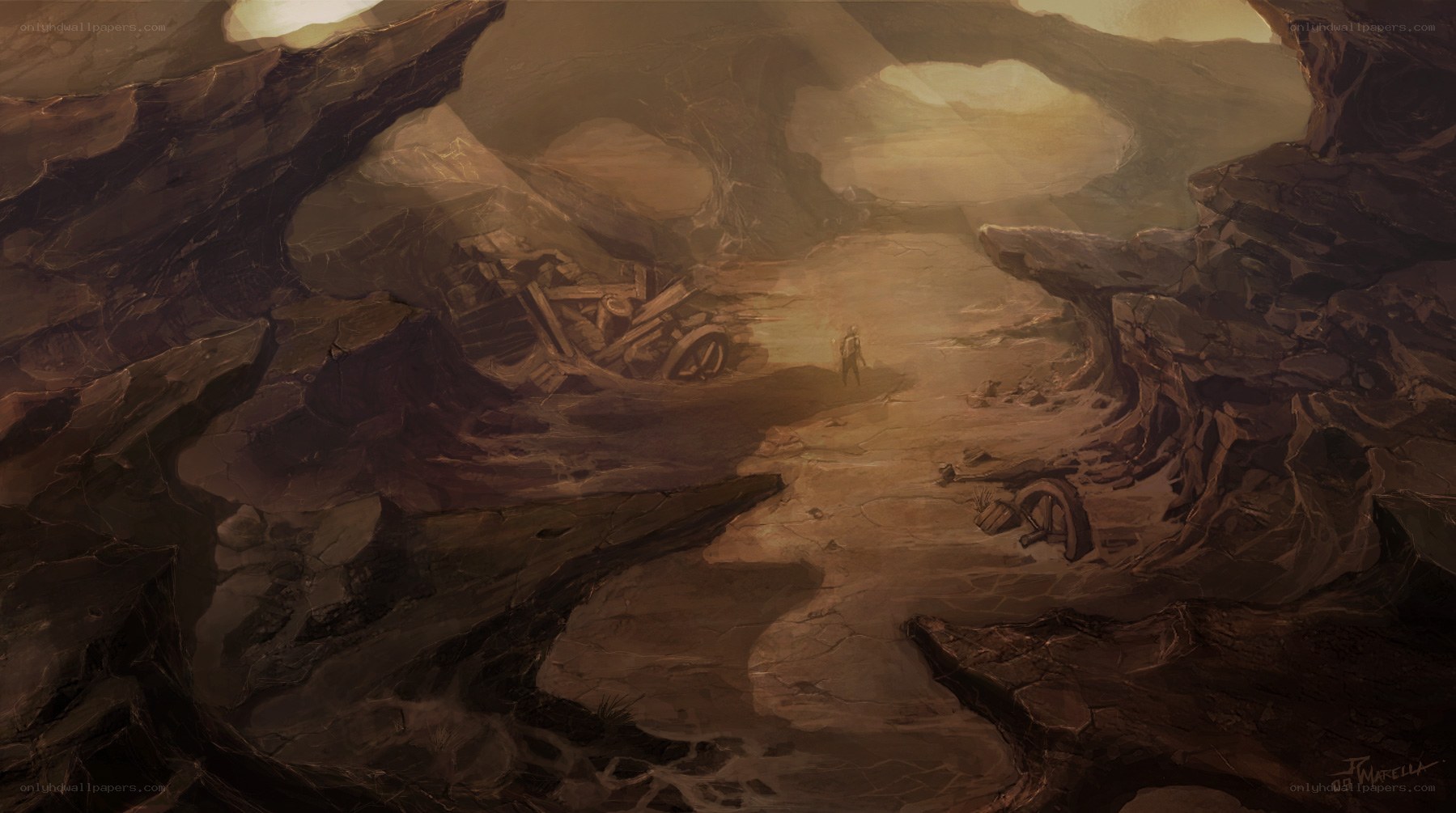 Deserted cave with wreckage