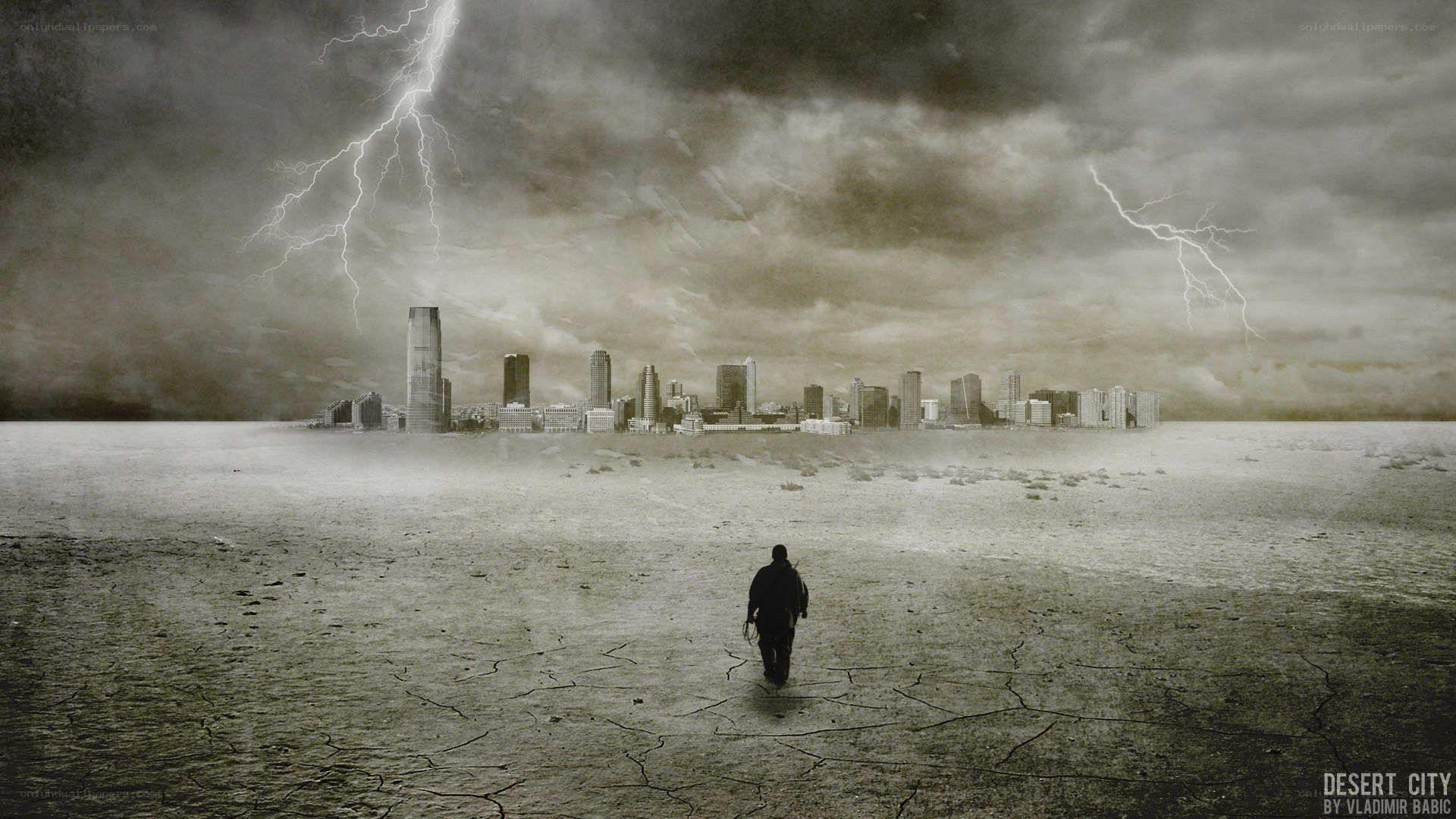 Deserted city under storm