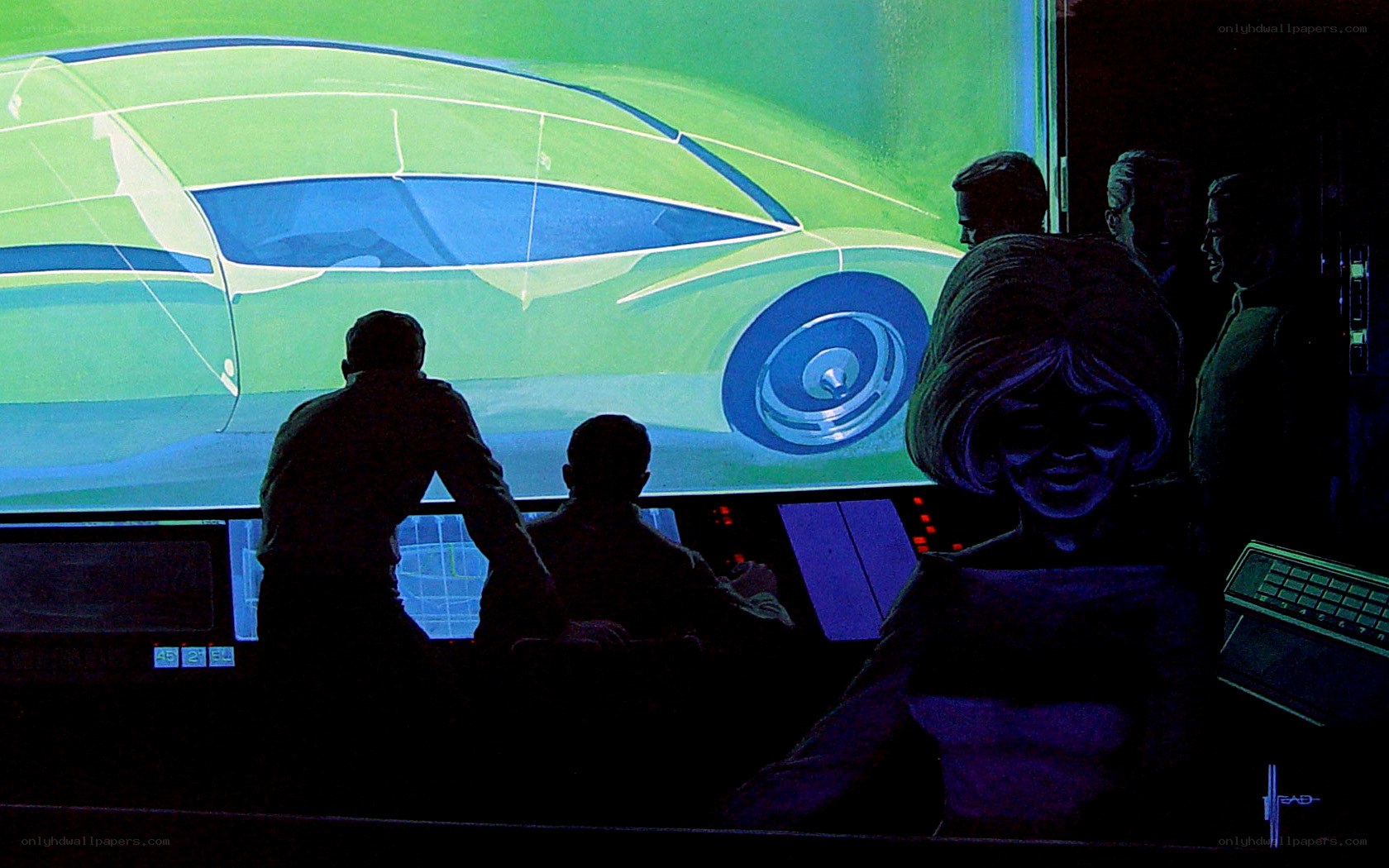 Design team reviewing car concept