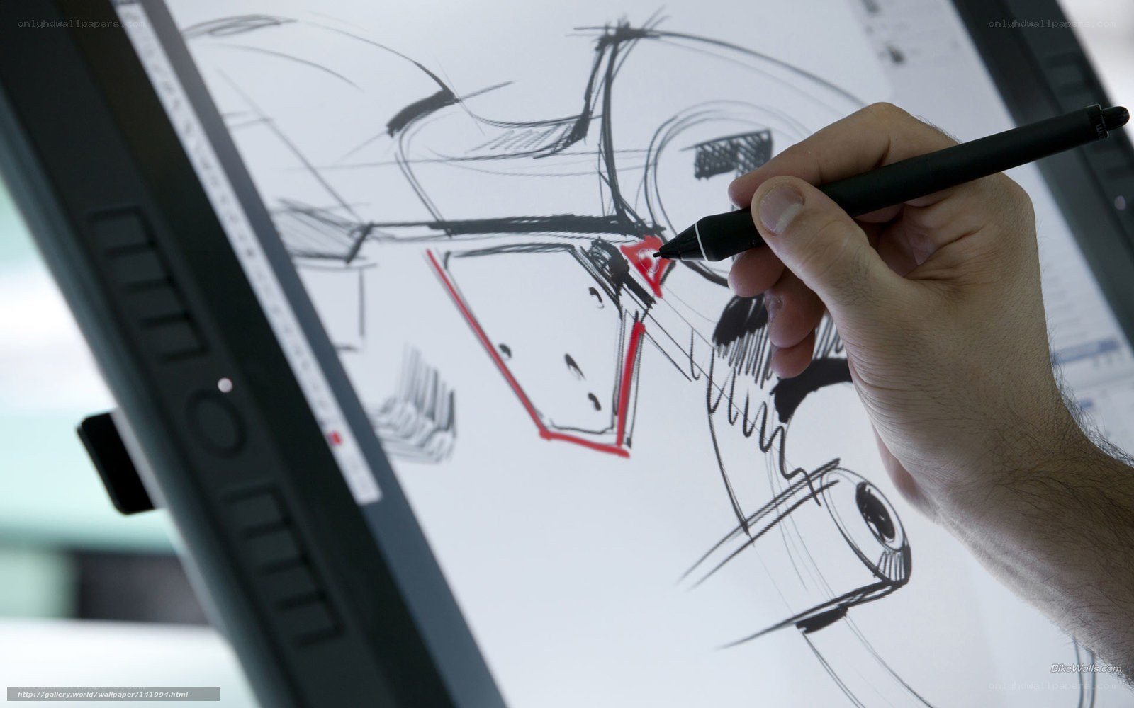 designing a motorcycle on a digital tablet