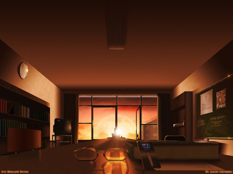 Desk in a Room at Sunset
