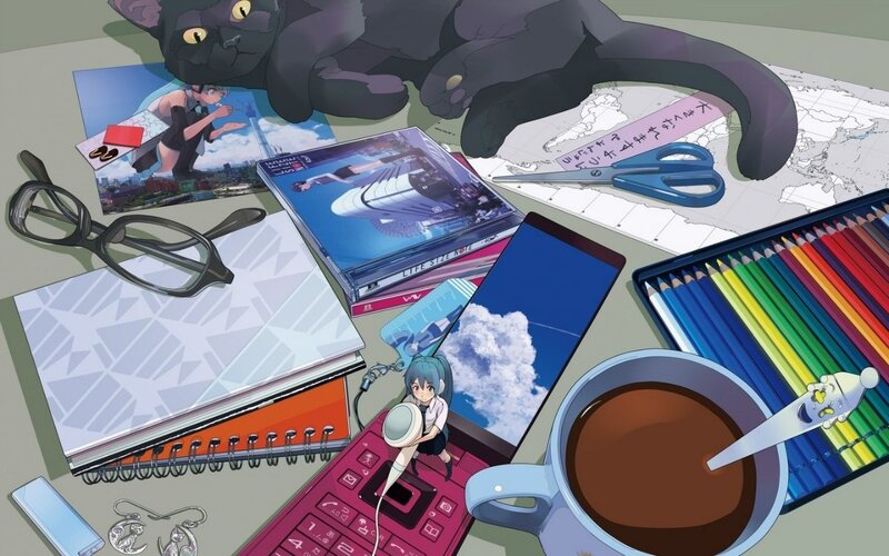 Desk with Art Supplies — Blue
