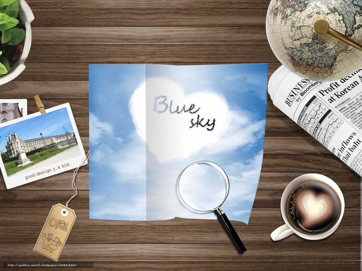desk with blue sky card