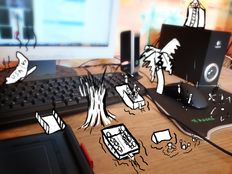 desk with cartoon doodles