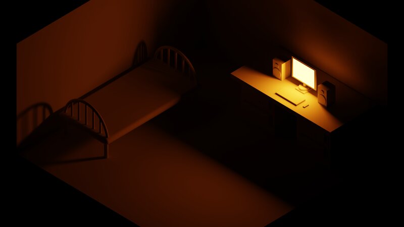 Desk with Computer Setup — Brown