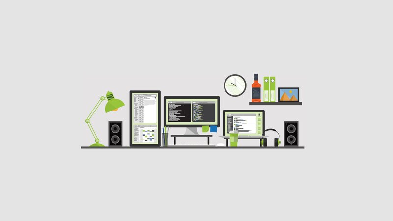 Desk with Computer Setup — Green