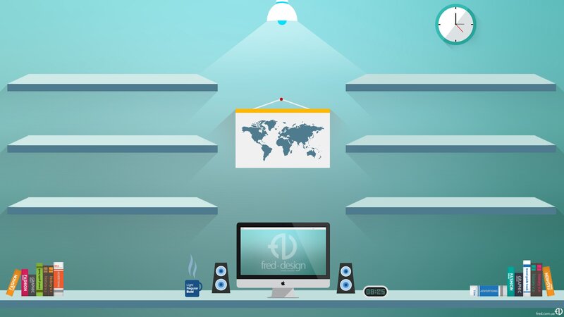 Desk with Computer Setup — Teal