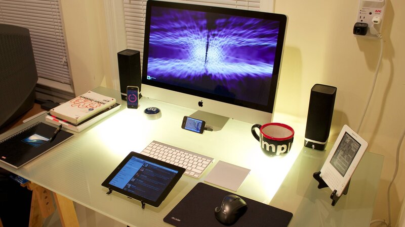 Desk with Electronic Devices — White, Organized