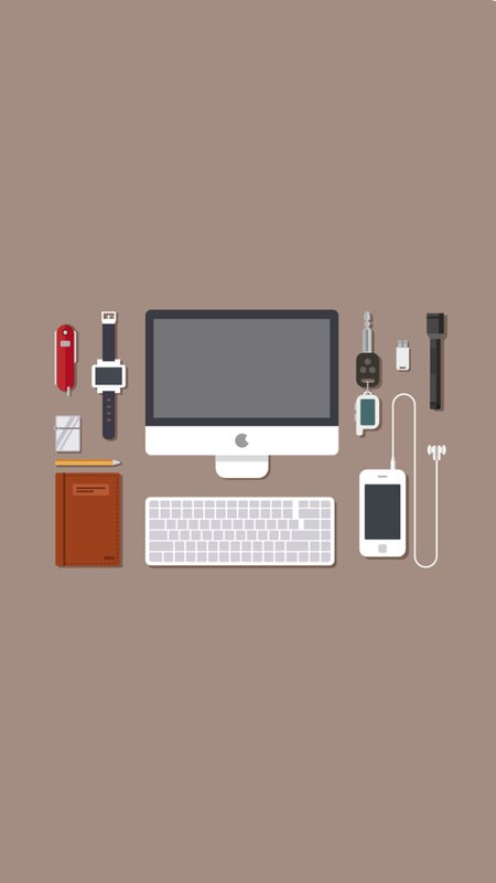 Desk with Electronics — Brown