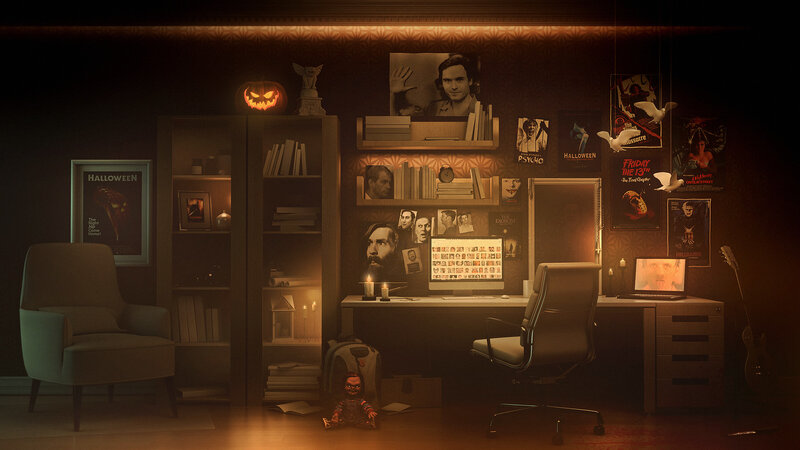 Desk with Horror Posters