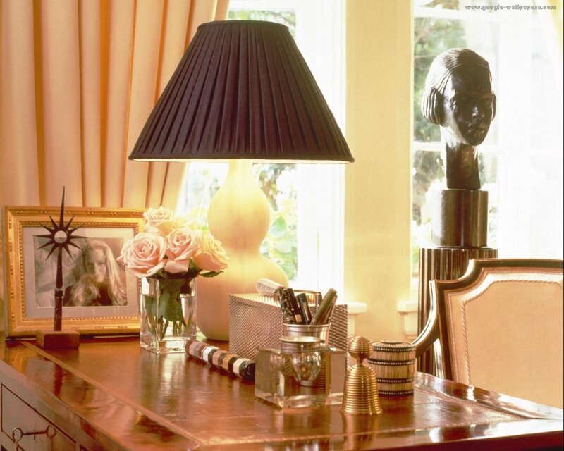 Desk with Lamp and Flowers