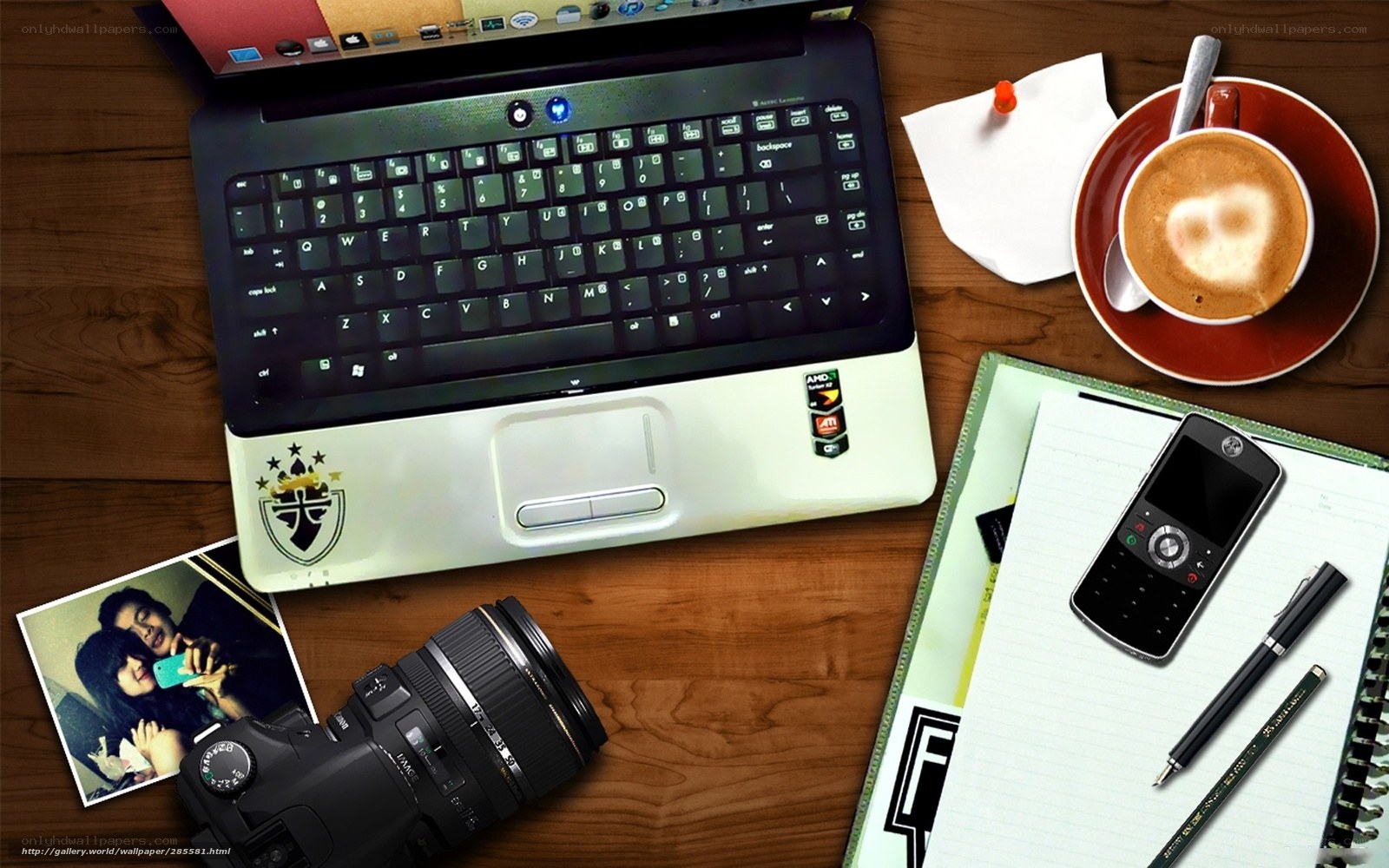 desk with laptop and coffee