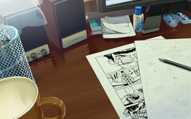 Desk with Manga Sketches — Brown