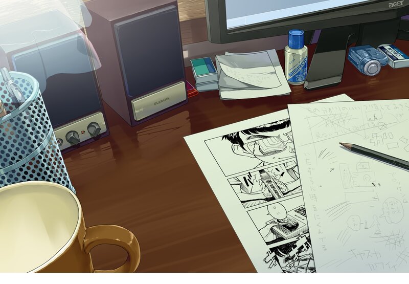 Desk with Manga Sketches