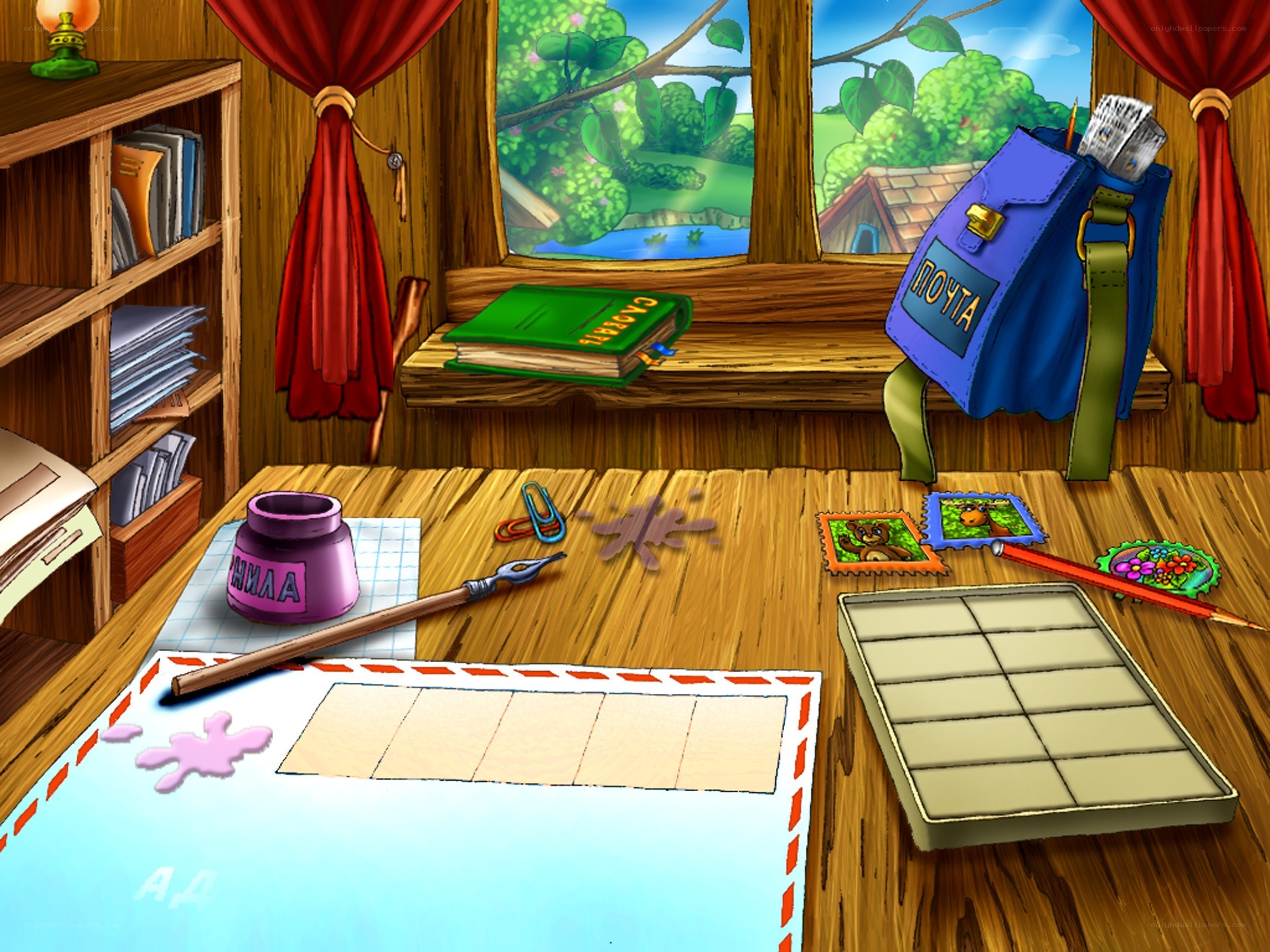 desk with writing supplies