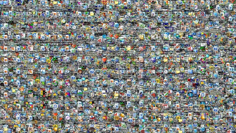 Desktop Icons Collage — Gray, Busy