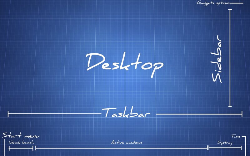Desktop Interface Diagram — Blue, Neutral, Illustration