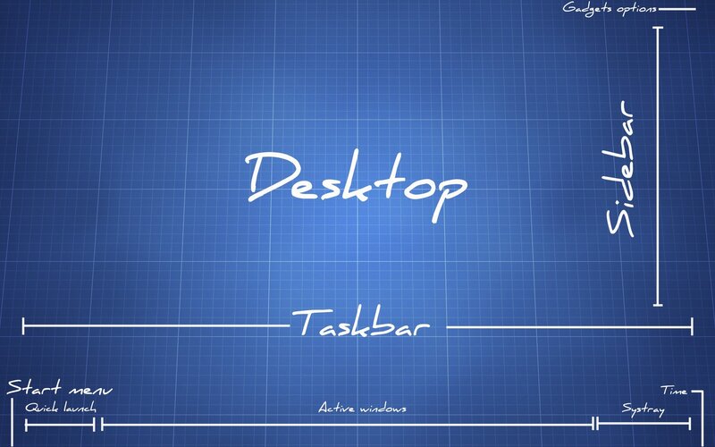 Desktop Interface Diagram — Blue, Technical