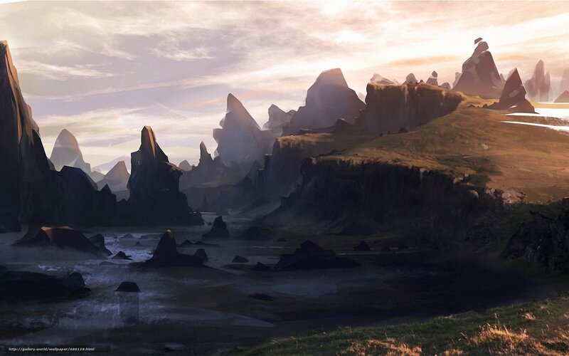 Desolate alien landscape at dawn