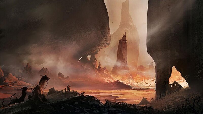 Desolate alien landscape with towers