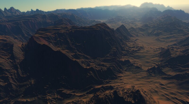 Desolate alien mountain range