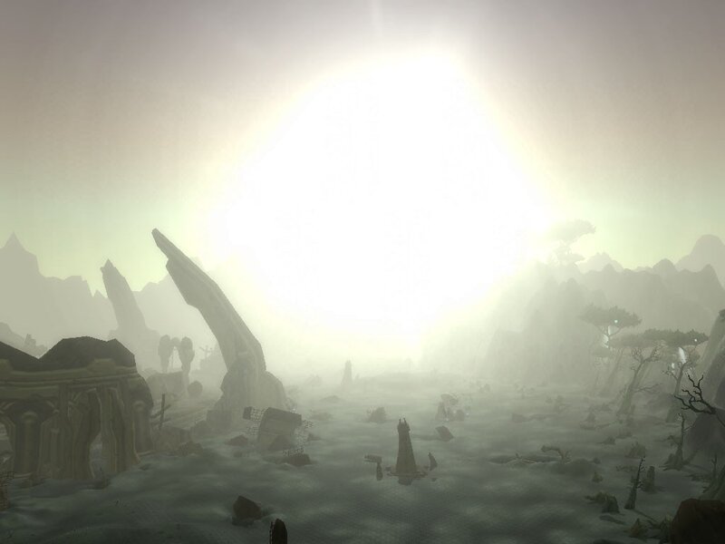Desolate landscape with bright sun