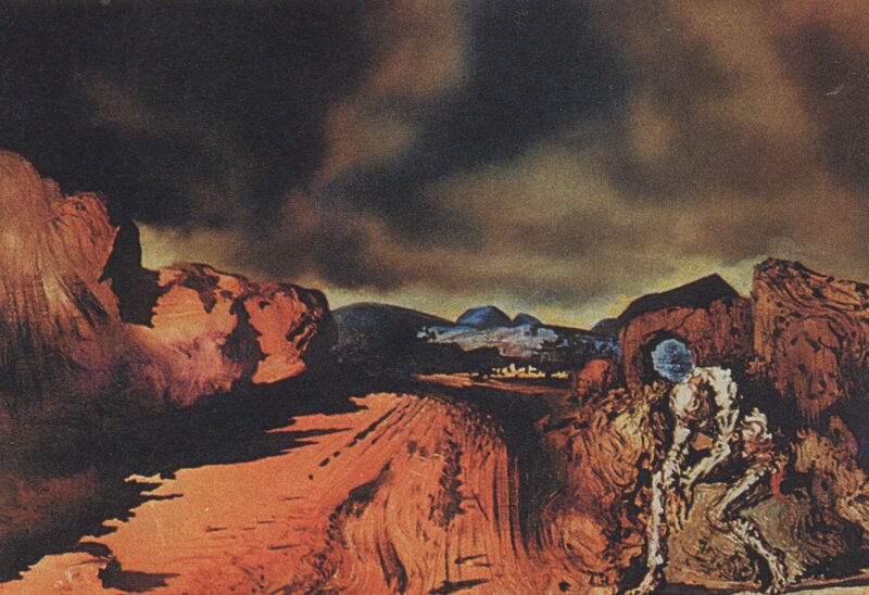 Desolate landscape with figure