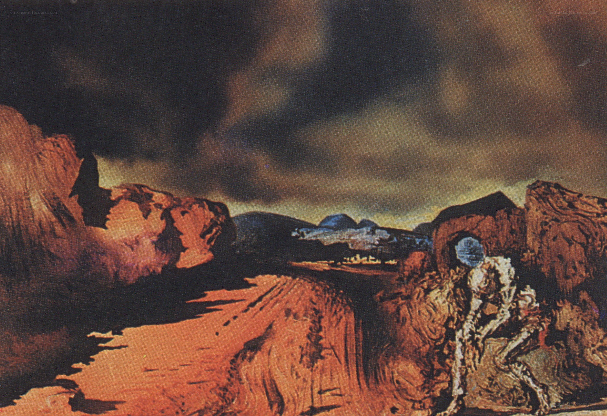Desolate landscape with figure